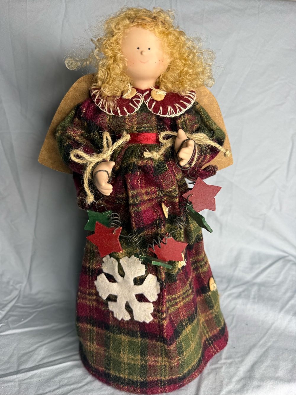 🔥2 for $10🔥 Handmade Holiday Plaid Angel Tree Topper - Green & Red Christmas